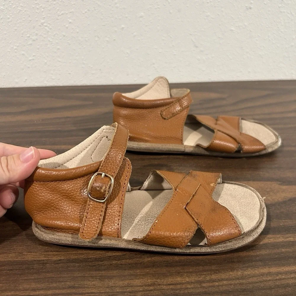 Little Love Bug Girls Sebby Sandals Size 13 Barefoot Brown Leather Wide Toe Box